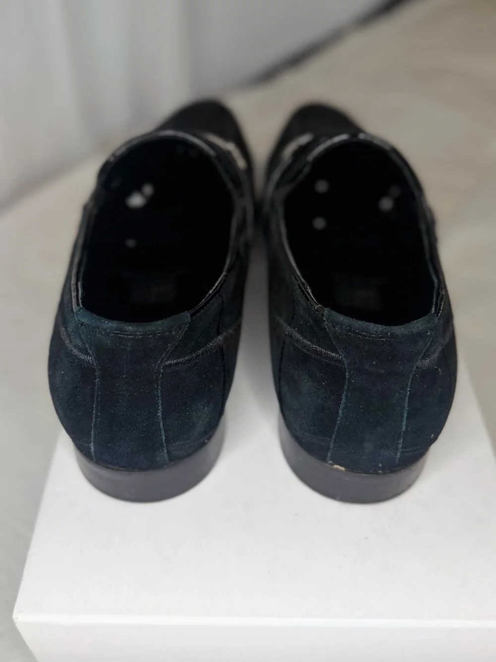 Men's Black Suede Check Loafers with Metal Accent